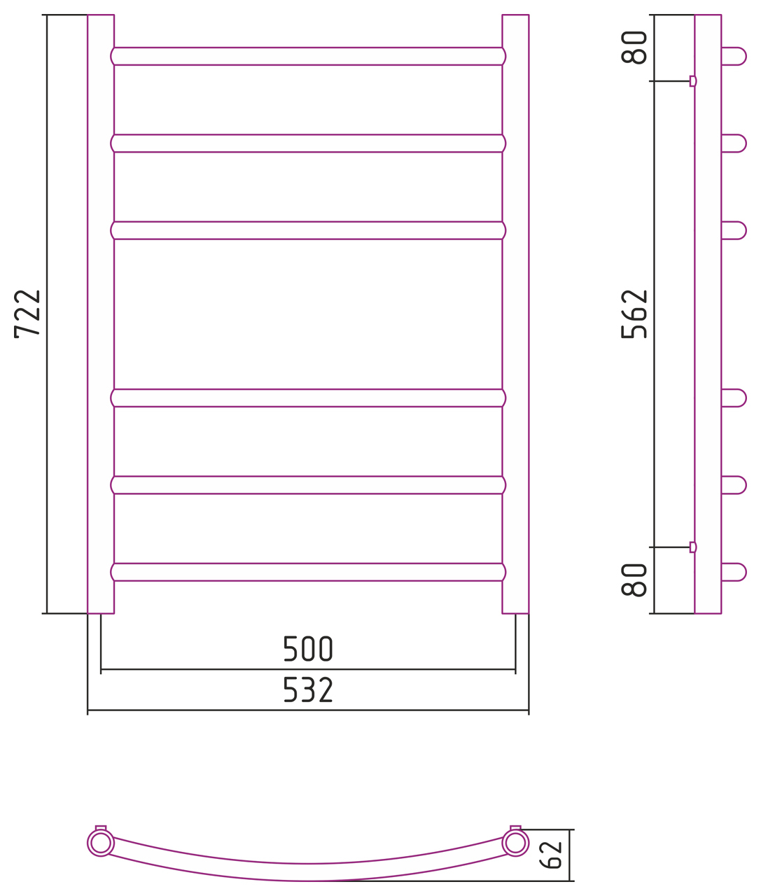 Полотенцесушитель комбинированный Сунержа Галант-ПРОФИ 800x500. 00-5100-8050